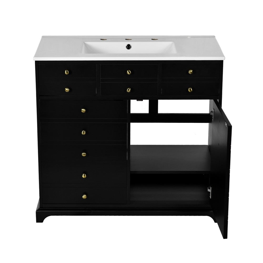 Ajax Bathroom Vanity with Sink | 2 Doors & 3 Drawers | Black | Ceramic 36"