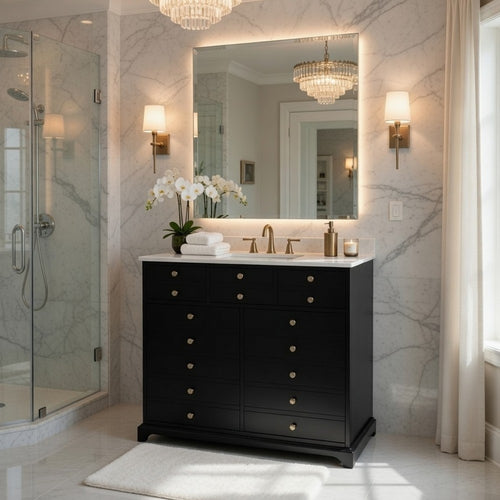 Ajax Bathroom Vanity with Sink | 2 Doors & 3 Drawers | Black | Ceramic 36"