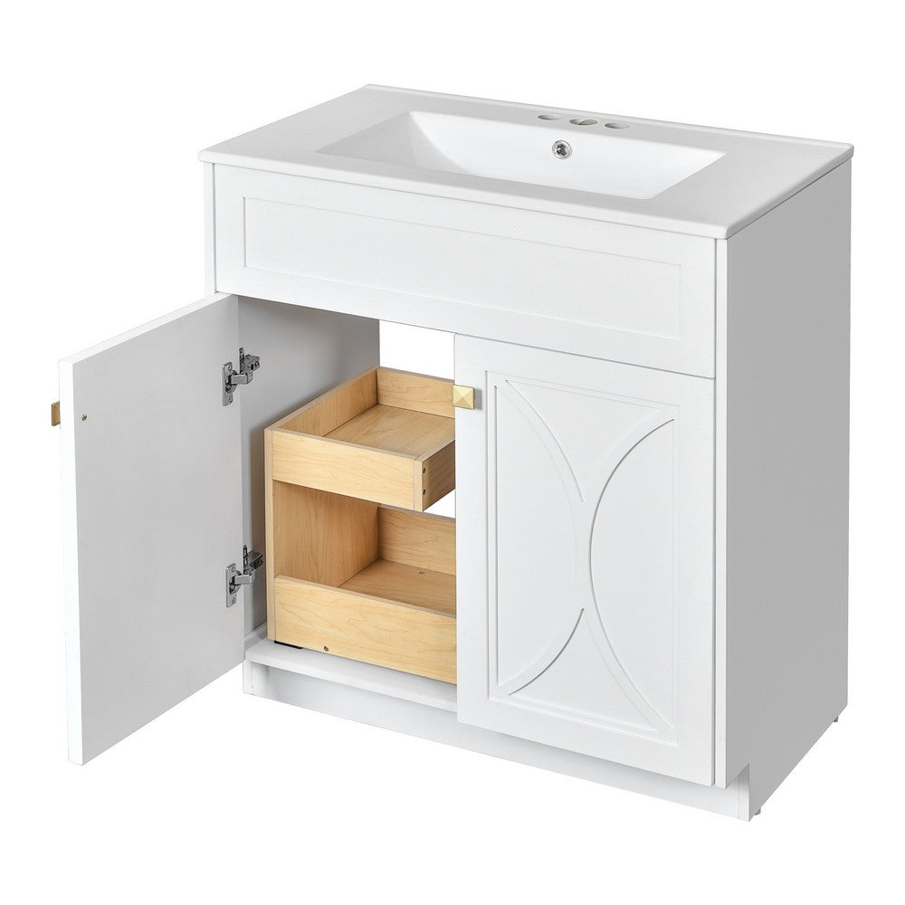 Trixie Bathroom Vanity with Ceramic Sink | Gold Metal | White Wood 30"