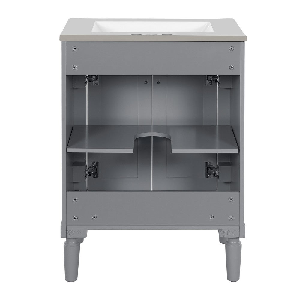 Fiji Bathroom Vanity with Integrated Sink & Storage | Gray Wood 24"