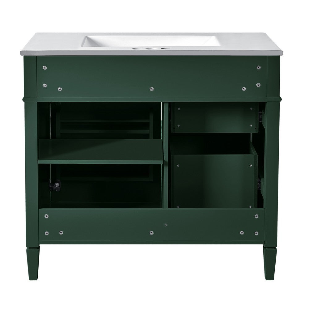 Delma Bathroom Vanity | White Ceramic Sink | Smart Storage | Dark Green 36"