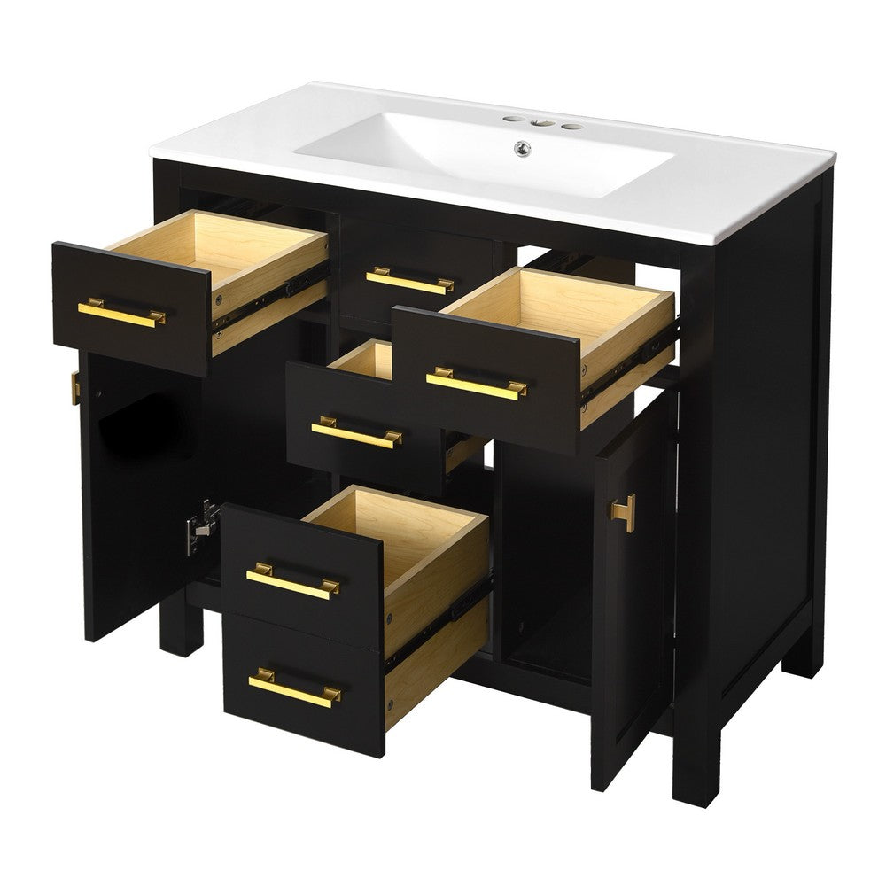 Mindy Bathroom Sink Vanity with Cabinet Doors | Gold | Black Wood 36"