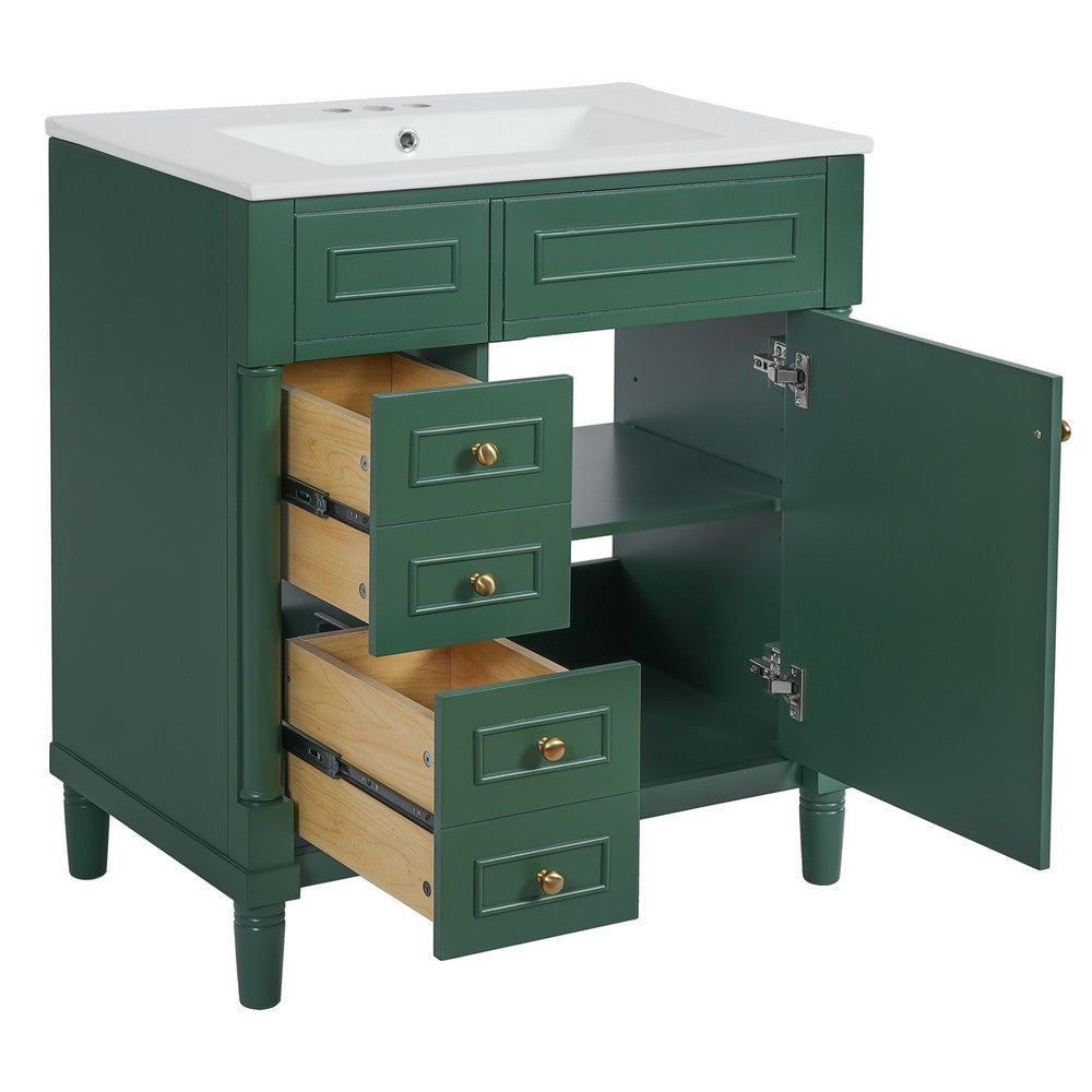 Xyra Freestanding Sink & Cabinet Vanity | Emerald Green Wood 30"