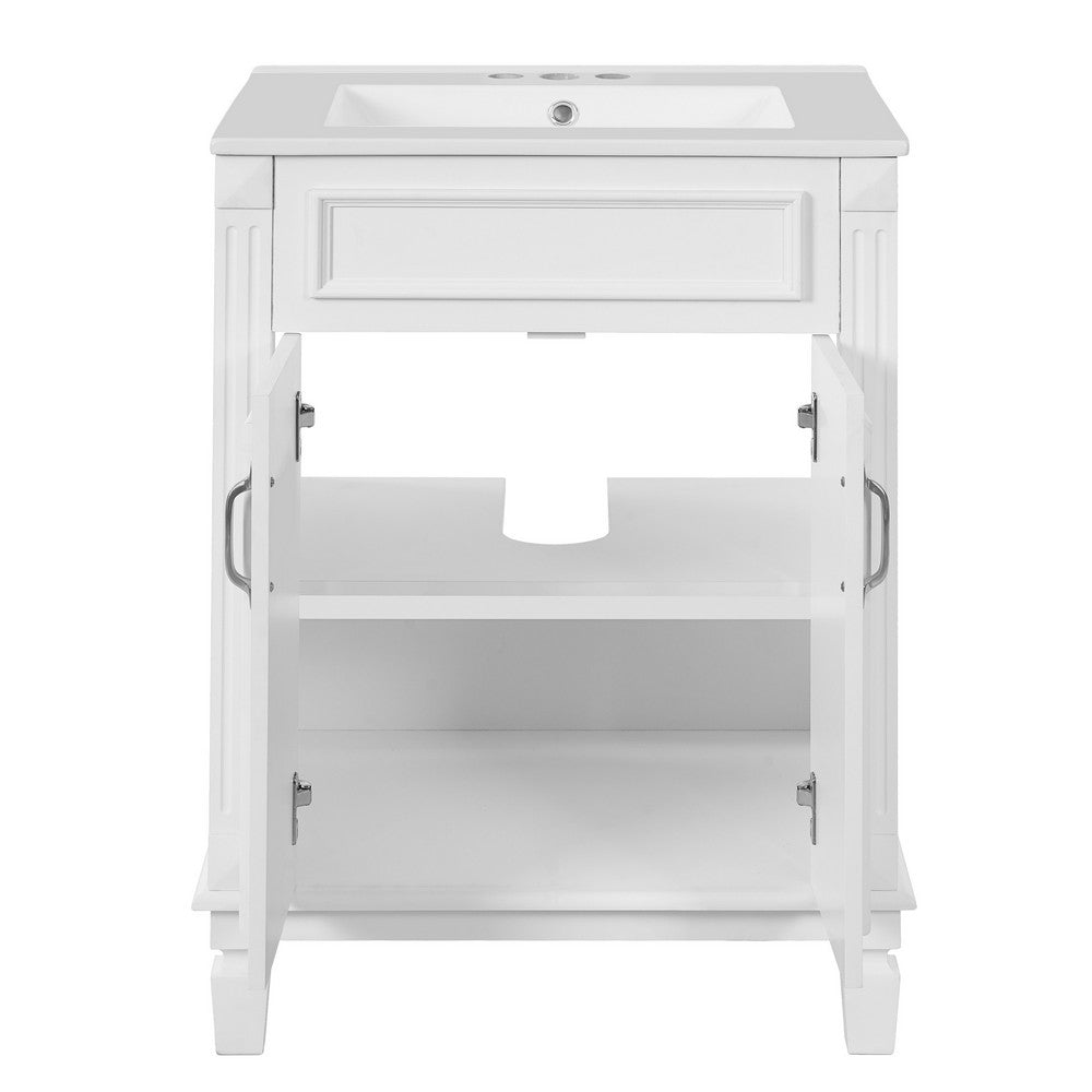 Azra Bathroom Vanity with Ceramic Sink | Soft-Close Doors | White Wood 24"