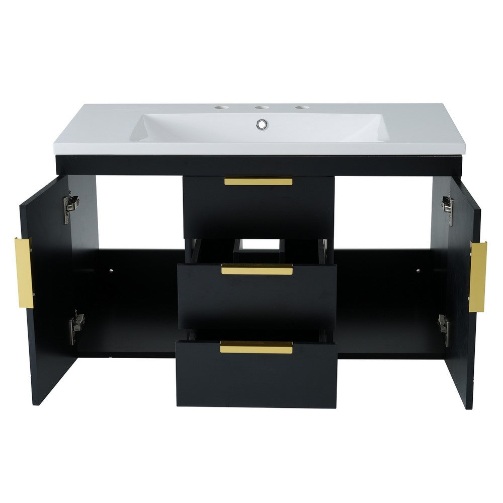 Jayz Floating Vanity with Sink | Gold Accents | Black Textured Wood 36"