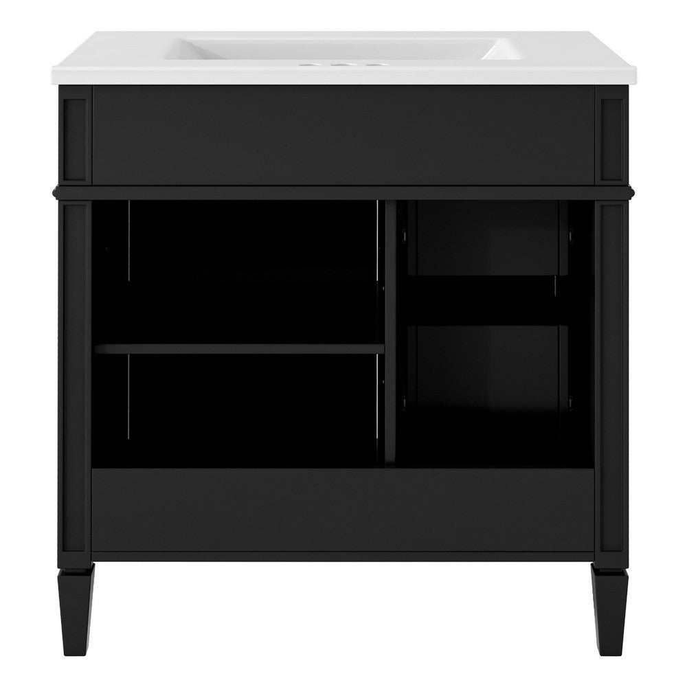 Asher Bathroom Vanity with Ceramic Sink | Smart Storage | Black Wood 30"