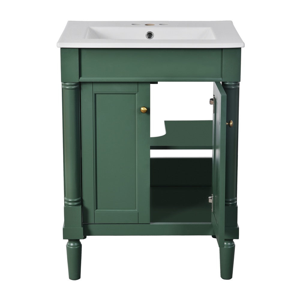 Fiji Bathroom Vanity with Ceramic Sink & Cabinet Storage | Green 24"