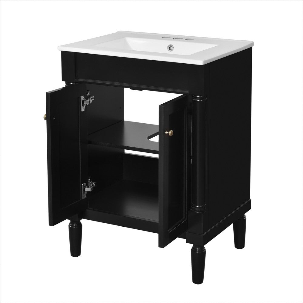 Fiji Bathroom Vanity with Ceramic Sink & Cabinet Storage | Black 24"