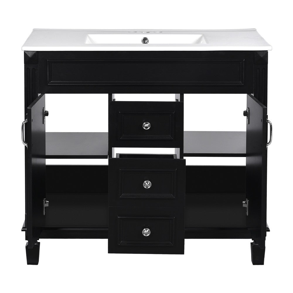 Gwen Bathroom Vanity with Ceramic Sink | 2 Drawers 2 Cabinets | Black Wood
