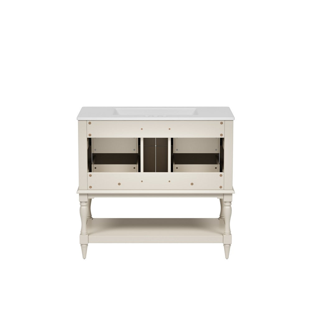 Sandra 36" Bathroom Vanity with Ceramic Sink | 4 Drawers | Beige Solid Wood