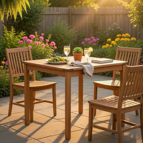 Hoi Outdoor 4 Seater Dining Table w Umbrella Hole | 35" Square | Natural Brown