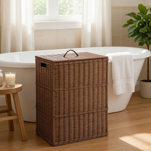 Jary Storage Basket with Lid | Dark Walnut Brown | 22" Wicker Woven