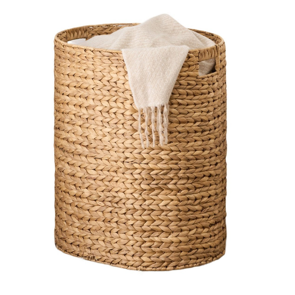 Jom Laundry Hamper | Arrow Weave Light Brown Hyacinth Basket | 22" Oval