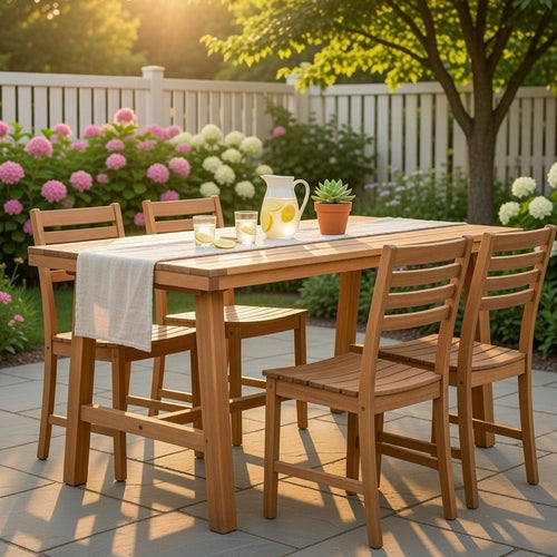 Mery Outdoor Dining Table | 59" Slatted Top | Brown Acacia Wood