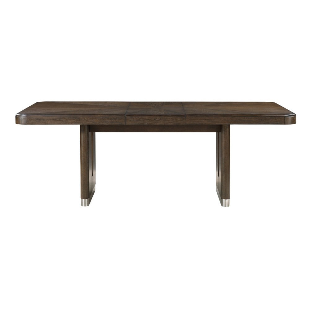 Lecy Dining Table w Leaf, 67-85" Extendable, Cutout Panel Legs Brown