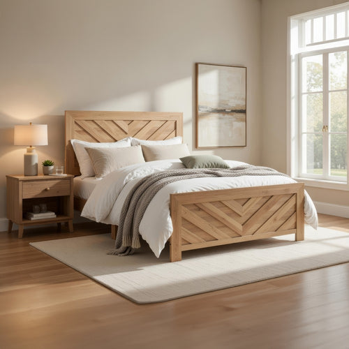 Eby Twin Panel Bed, Chevron Design, 3D Texture, Light Natural Brown