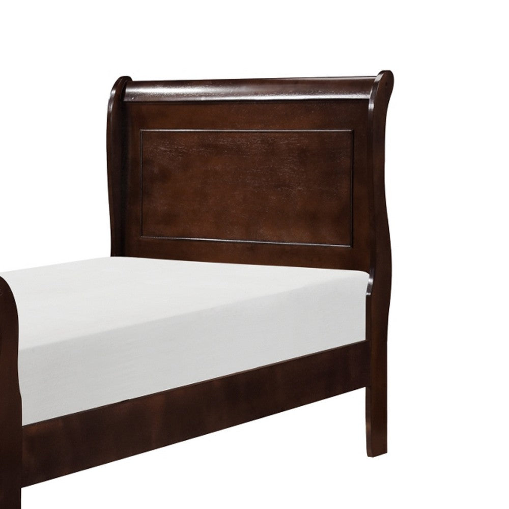Yoshi Twin Sleigh Bed, Molded Frame, Louis Philippe Style Cherry Brown