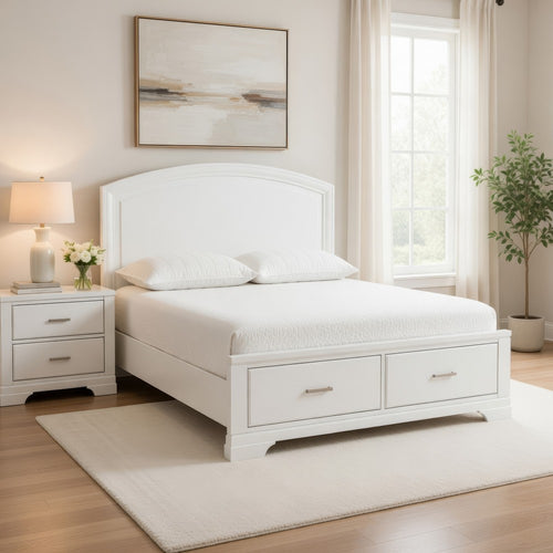 Hudy Queen Platform Storage Bed | 2 Drawer Footboard | Arch Headboard White