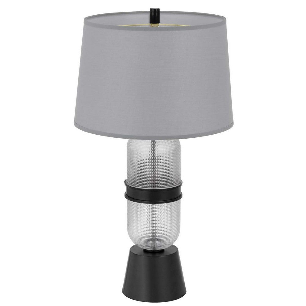 Table Lamp with LED Light | Gray Drum Shade | Frosted Glass Base | 29"