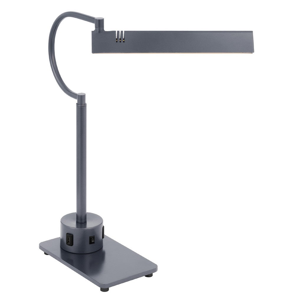 Modern Desk Lamp with LED Light & 2 USB Ports | 18" Iron Gray Finish