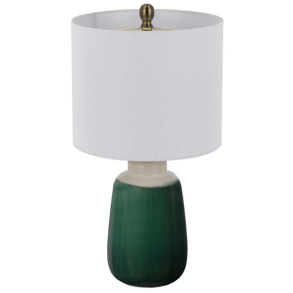 Table Lamp | Jar Body | Hardback Linen Shade | Dipped Garden Green Ceramic