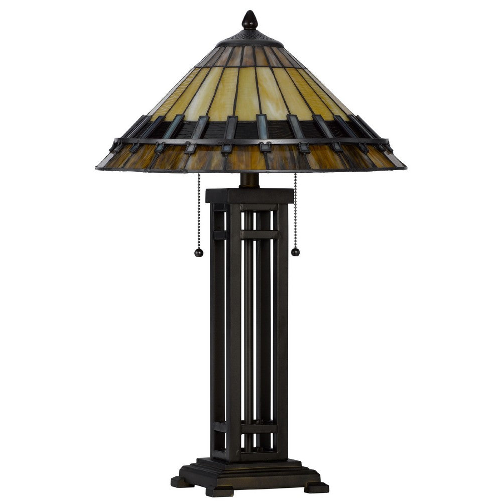 Eli Table Lamp | Tiffany Stained Glass Shade | Hand Painted Design | Bronze