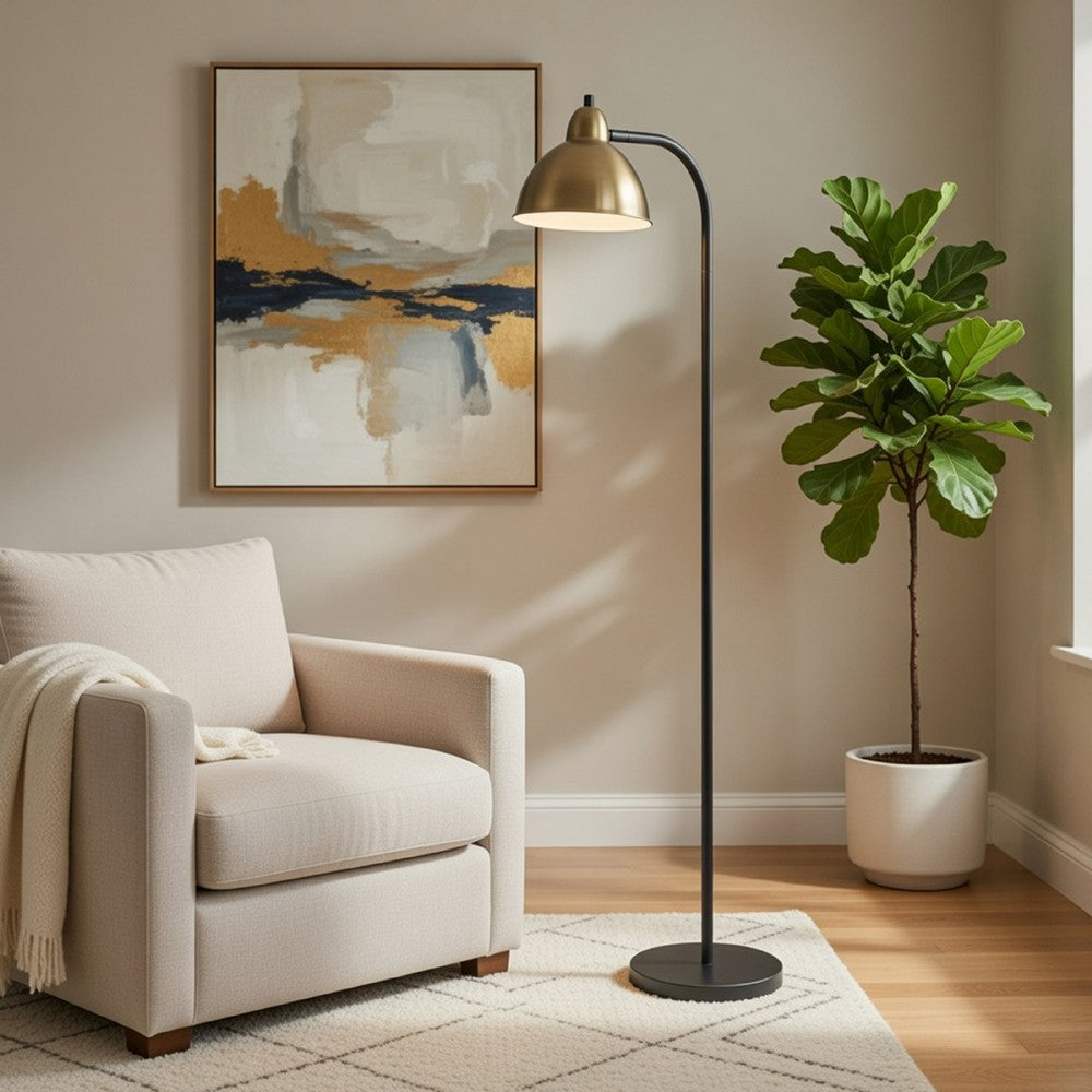 Floor Lamp | Vintage Style Dome Shade | Industrial Black & Antique Brass