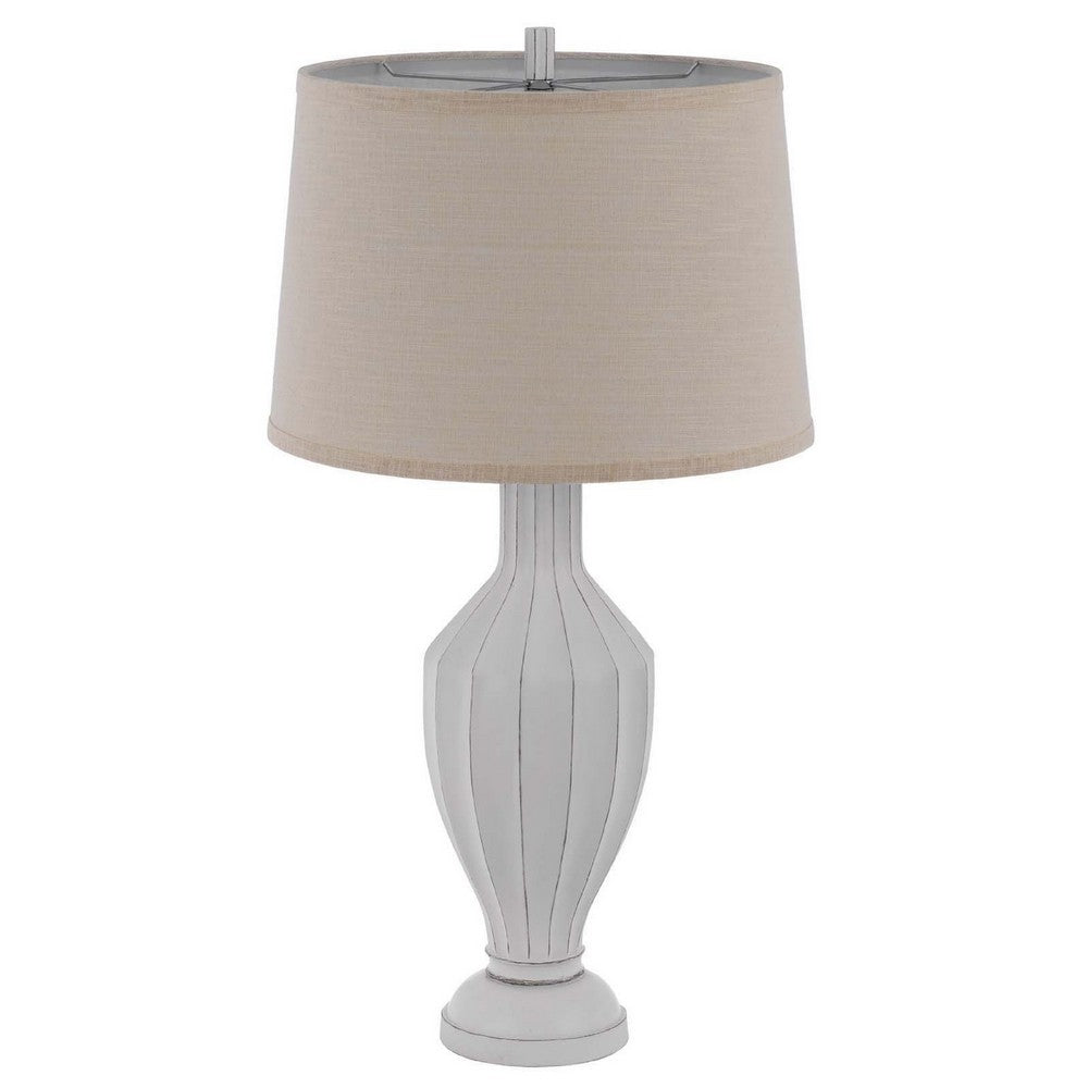 31" Table Lamp | Faceted Urn Body | Brown Shade | Weathered White Resin