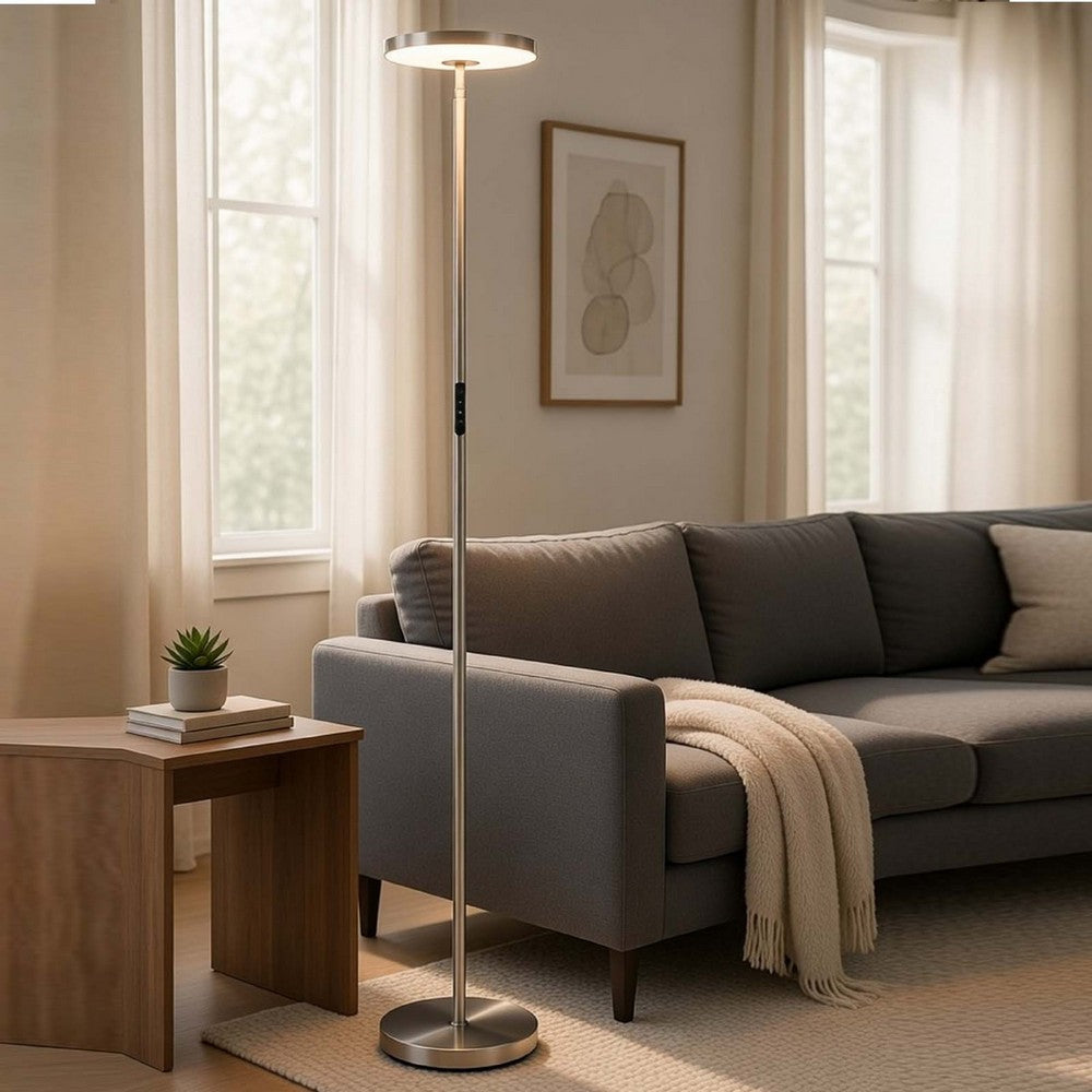 Floor Lamp with LED Torchiere | Touch Dimmer | 70" Brushed Steel