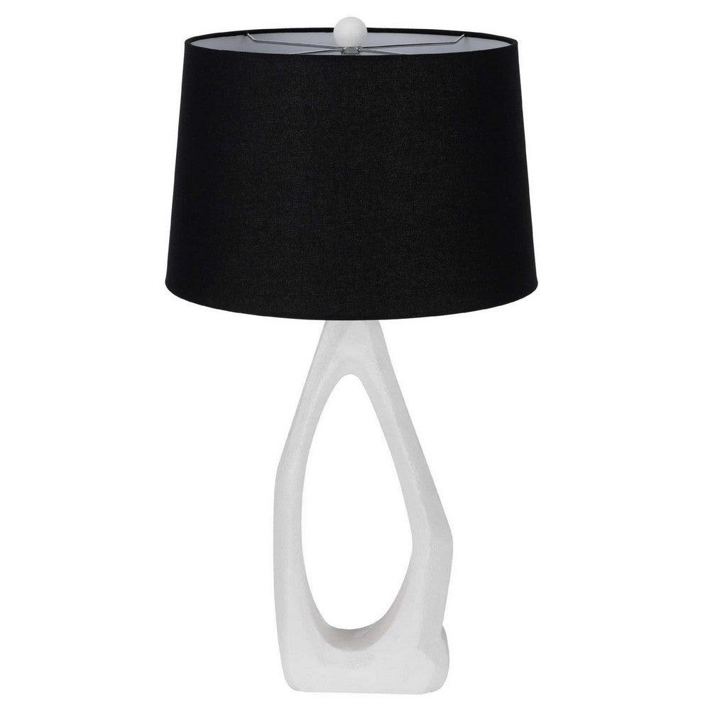 Table Lamp with Black Drum Shade | Sculpted White Resin Base | 30"