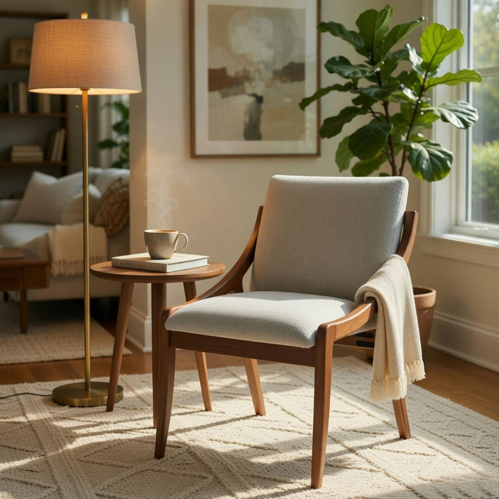 Kea Dining Side Chair Set of 2 | Gray Chenille | Vintage Oak Brown Frame