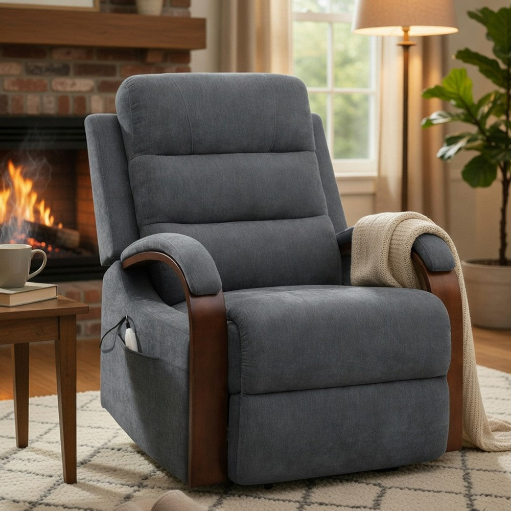 Jea Power Recliner Armchair with Lift Heating Massage | Gray Chenille Fabric