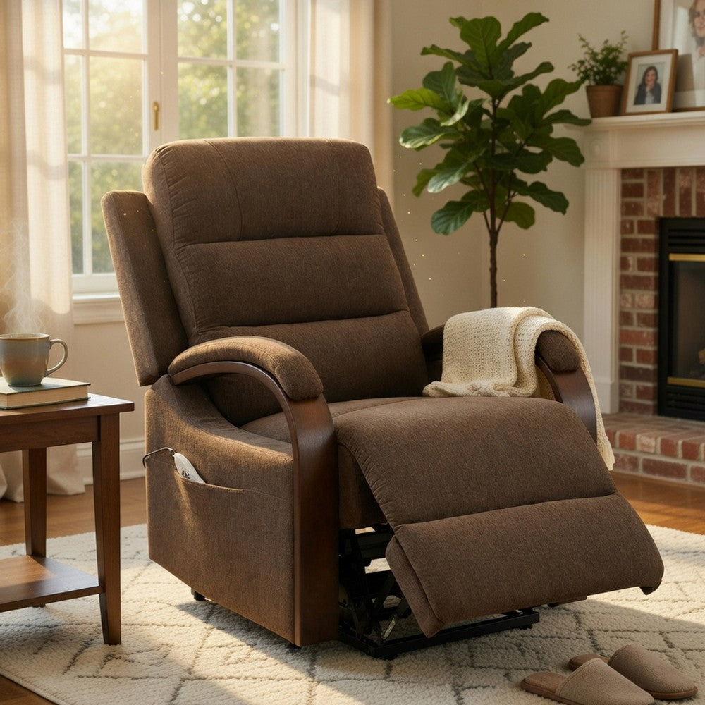 Jea Power Recliner with Stand Lift | Heating & Massage | Brown Chenille