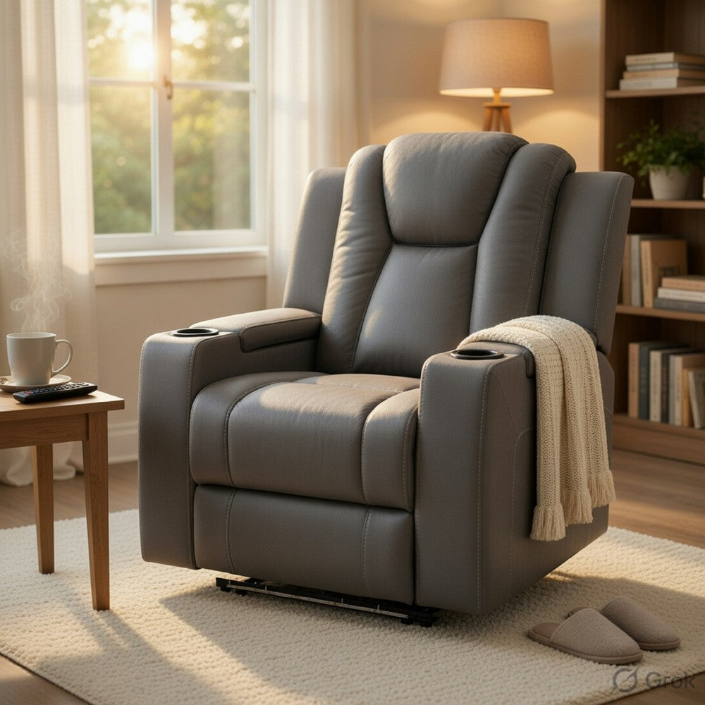 Jeju Power Motion Recliner with Power Headrest | LED | Gray Faux Leather