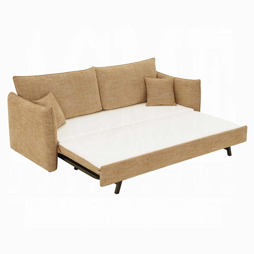 Mea Full Size Sleeper Sofa | 2 Throw Pillows | Plush Mocha Brown Chenille