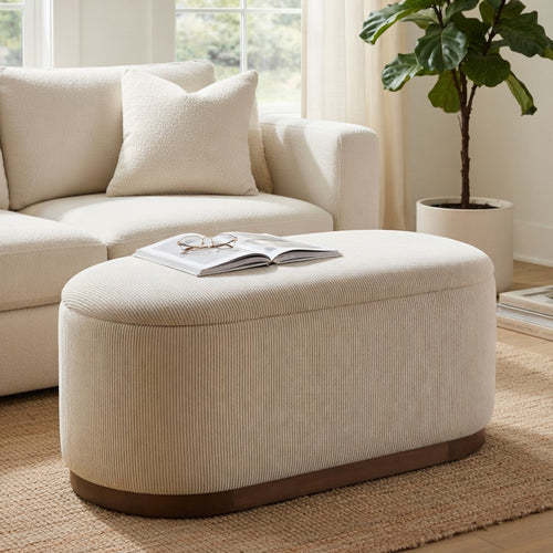 Sio Bench with Lift Top Storage | Taupe Corduroy Fabric | 43" Brown