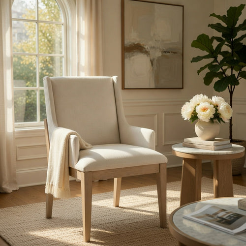 Tuma Wing Dining Armchair Set of 2 | Ivory Polyester | Antique White