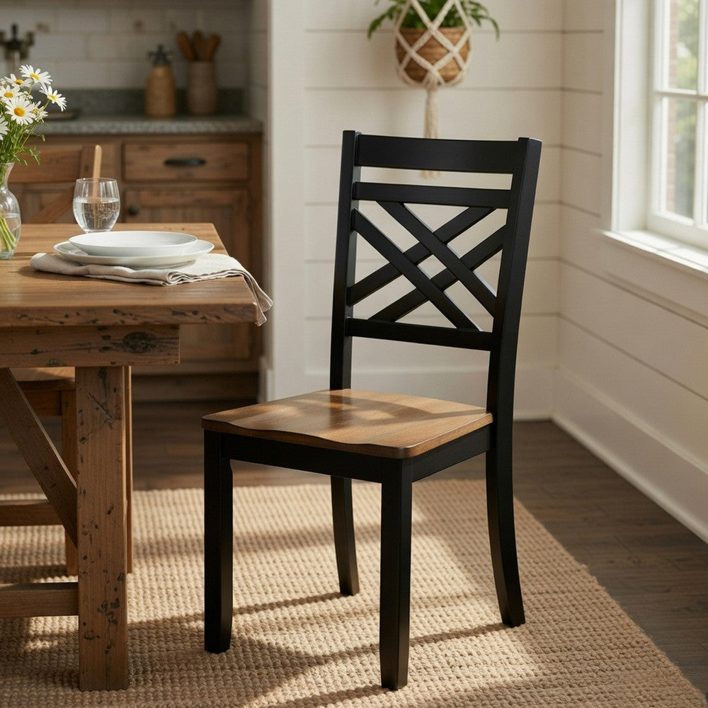 Teny Side Chair Set of 2 | Lattice Back | Countered Seat | Brown and Black