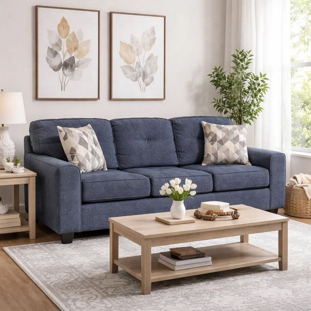Beny 3 Seater Sofa | 2 Pillows | Track Arms | Foam Fill Blue Chenille | Black