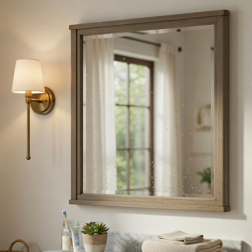 Dely Vanity Dresser Mirror | Light Gray Oak Veneer Frame | 40 x 41