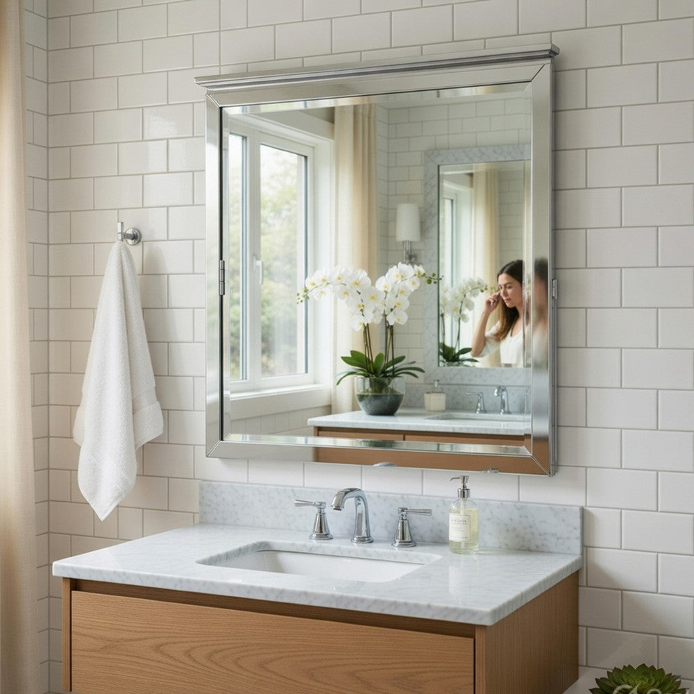 Sely Vanity Dresser Mirror | Light Gray Finish Frame | 38 x 38