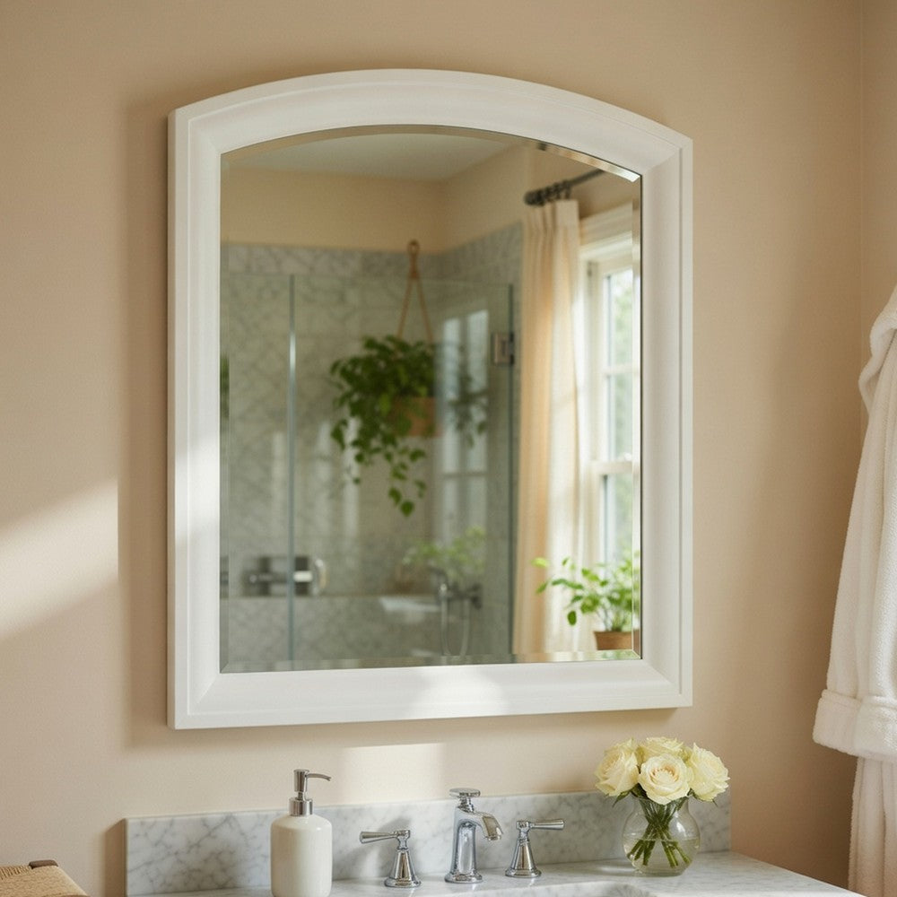 Hudy Dresser Mirror | 34 x 38 Birch Wood Arch Frame | Farmhouse White