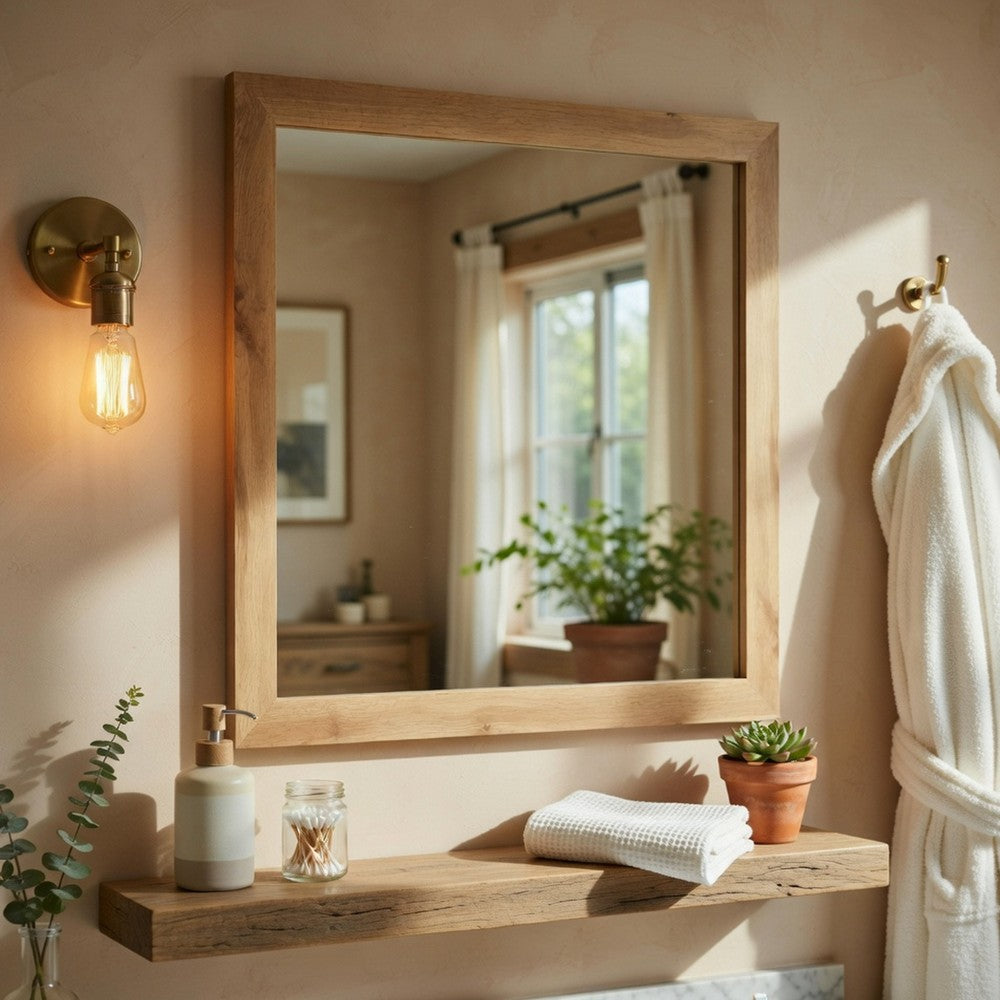 Eby Vanity Dresser Mirror | Natural Brown Wood Finish | 40 x 40