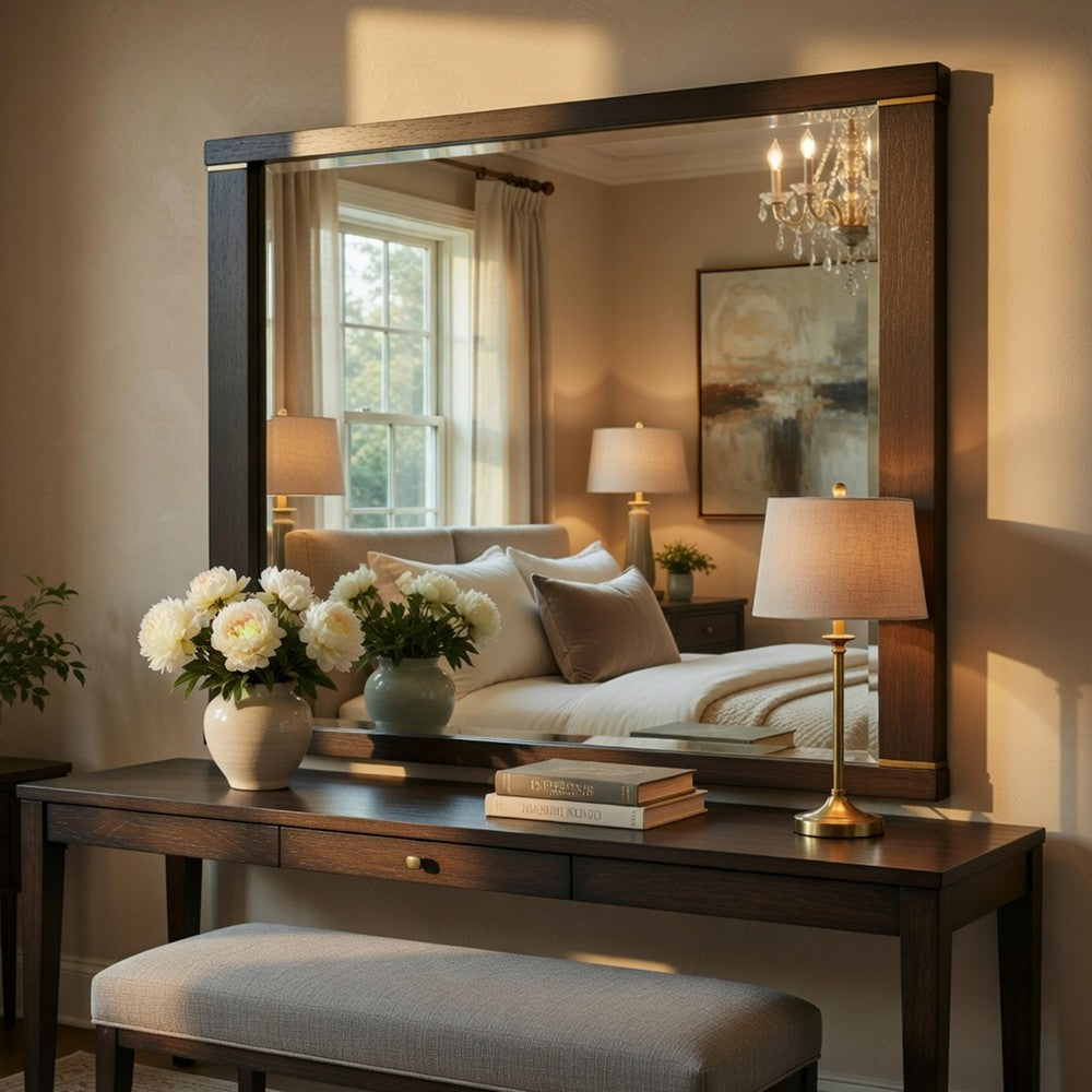 Carie Vanity Dresser Mirror | Brownish Gray Mindy Veneer | 35 x 43