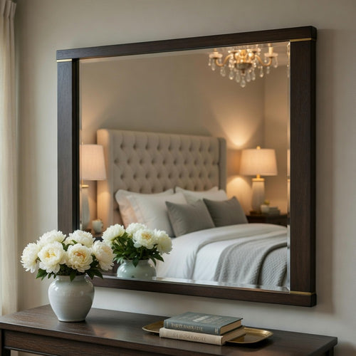 Pagi Vanity Dresser Mirror | Dark Charcoal Black Wood Frame | 38 x 42
