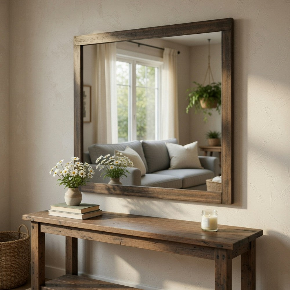 Deena Vanity Dresser Mirror | Brownish Gray Wood Frame | 36 x 41