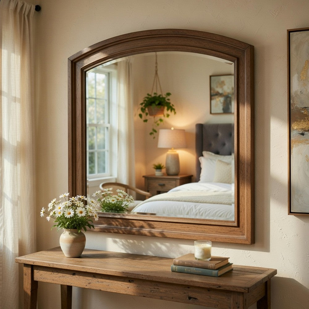 Bely Arched Dresser Mirror | Picture Frame Molding | Antique Brown 37x42