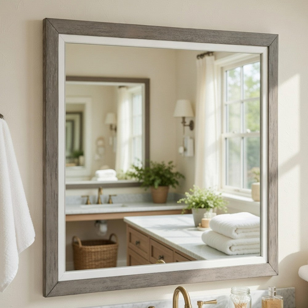 Rowy Dresser Mirror | Dual Tone Frame | Ivory & Gray Wood | 37x41 Square