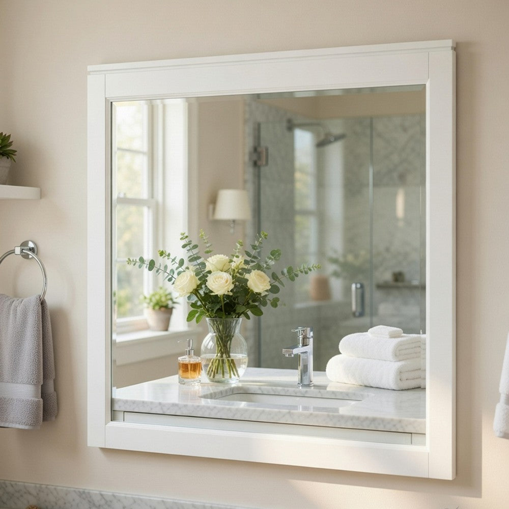 Thiem Dresser Mirror | Picture Frame Molding | White 37x41 Rectangular