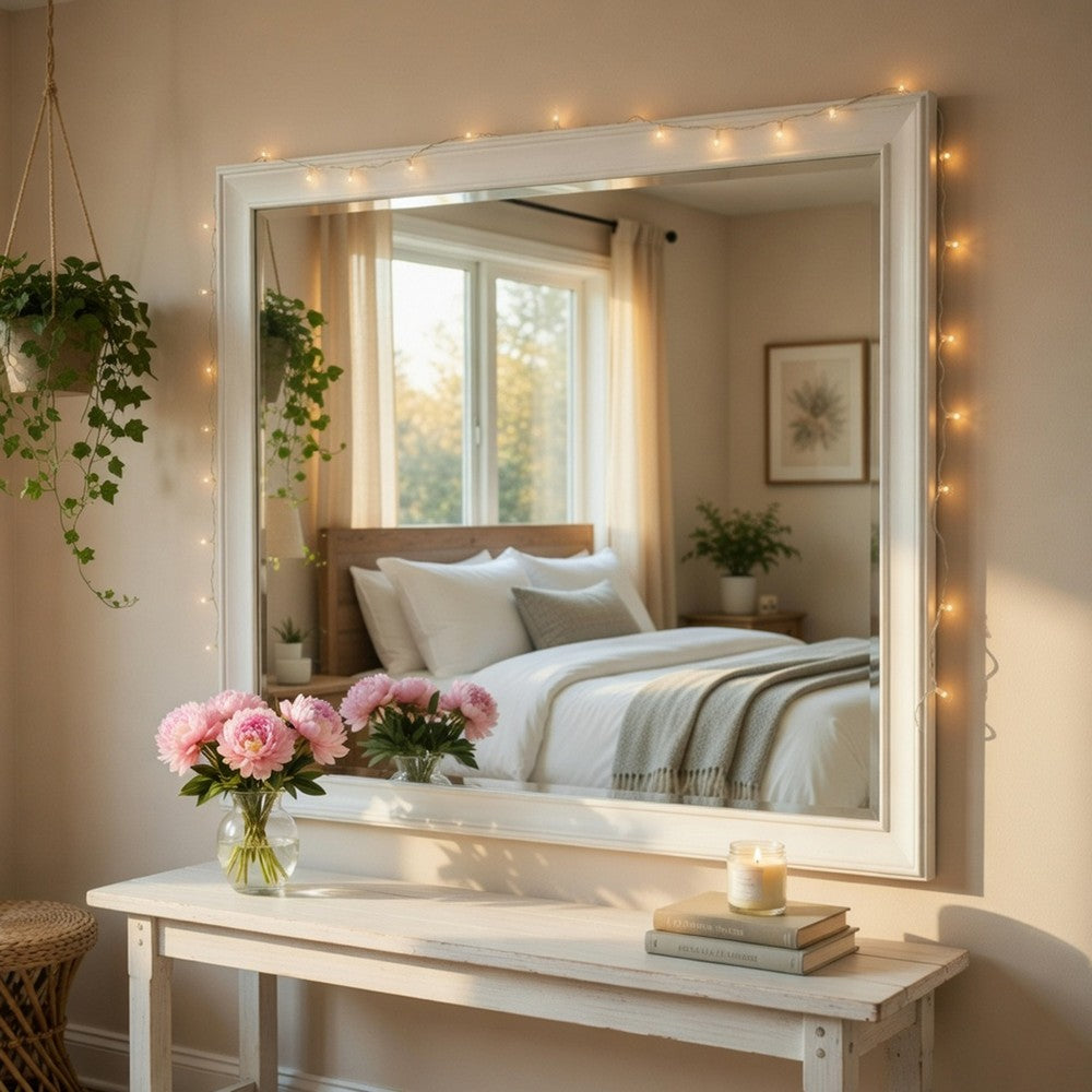 Lyni Dresser Mirror | Traditional Frame | White Wood | 37x44 Rectangular